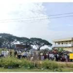Farmers waiting in long queues for urea bags at Shivampet cooperative society