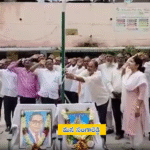 Narayankhed leaders and officials celebrating Telangana Praja Palana Dinotsavam with flag hoisting