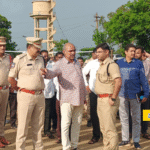 Collapsed building of Munipalli Social Welfare Residential School where three students suffered minor injuries, with police and officials inspecting the site.