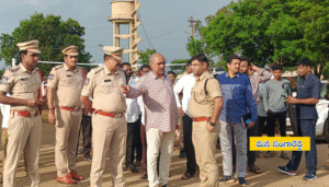 Collapsed building of Munipalli Social Welfare Residential School where three students suffered minor injuries, with police and officials inspecting the site.